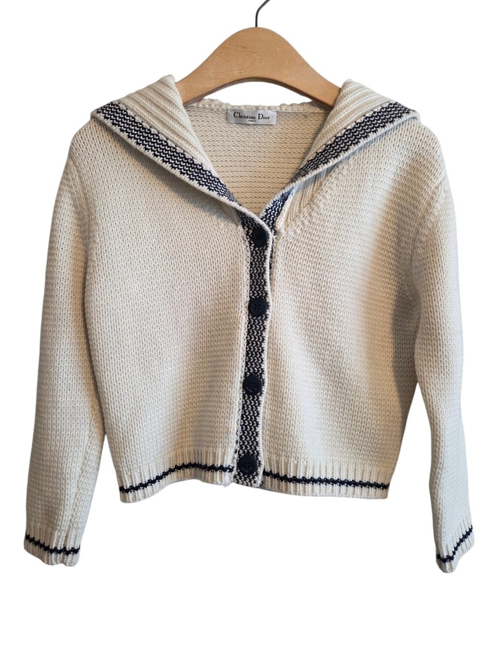 Christian Dior Mariniere Sailor Collar Wool Cashmere Cardigan Sz S Quiet Luxury